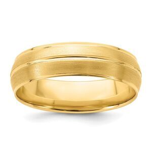 6mm 14K Yellow Gold Grooved Standard Weight Comfort Fit Band, Size 10